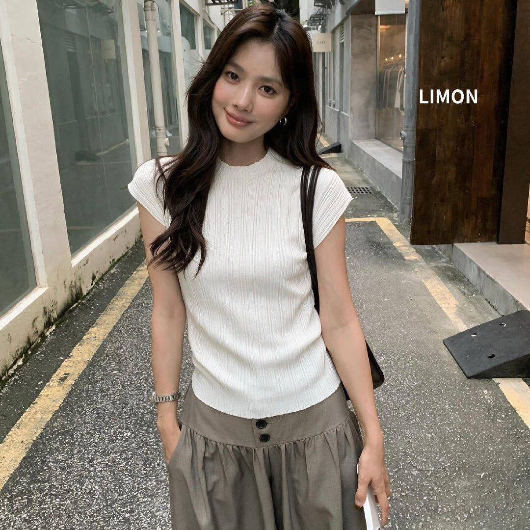 【LNM8589】檸檬家極簡質感・坑條肌理圓領短袖針織衫260909