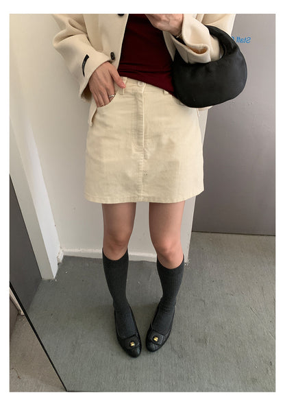 【H562】實拍秋冬S~XL必備復古高腰燈芯絨A字裙251021