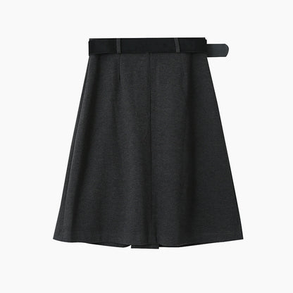 【LD3300】實拍S~XL韓版高腰顯瘦毛呢A字裙＋腰帶251103