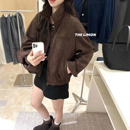 【L9150】實拍檸檬復古寬鬆羊津絨工裝長袖短外套251117