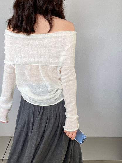 【cimzF632】微性感慵懶風💜羊毛10%一字肩顯瘦露肩長袖針織衫260319