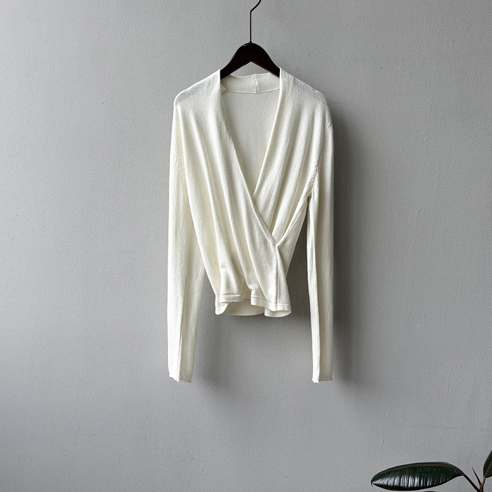 【Y218】實拍法式高級感交叉長袖針織衫(羊毛5%)251016