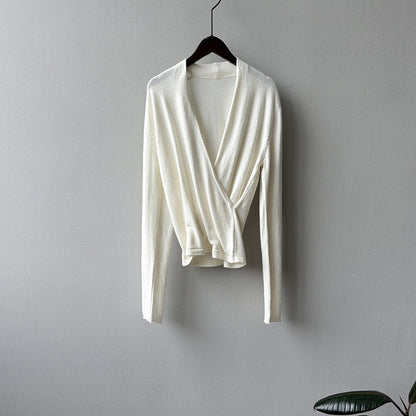 【Y218】實拍法式高級感交叉長袖針織衫(羊毛5%)251016