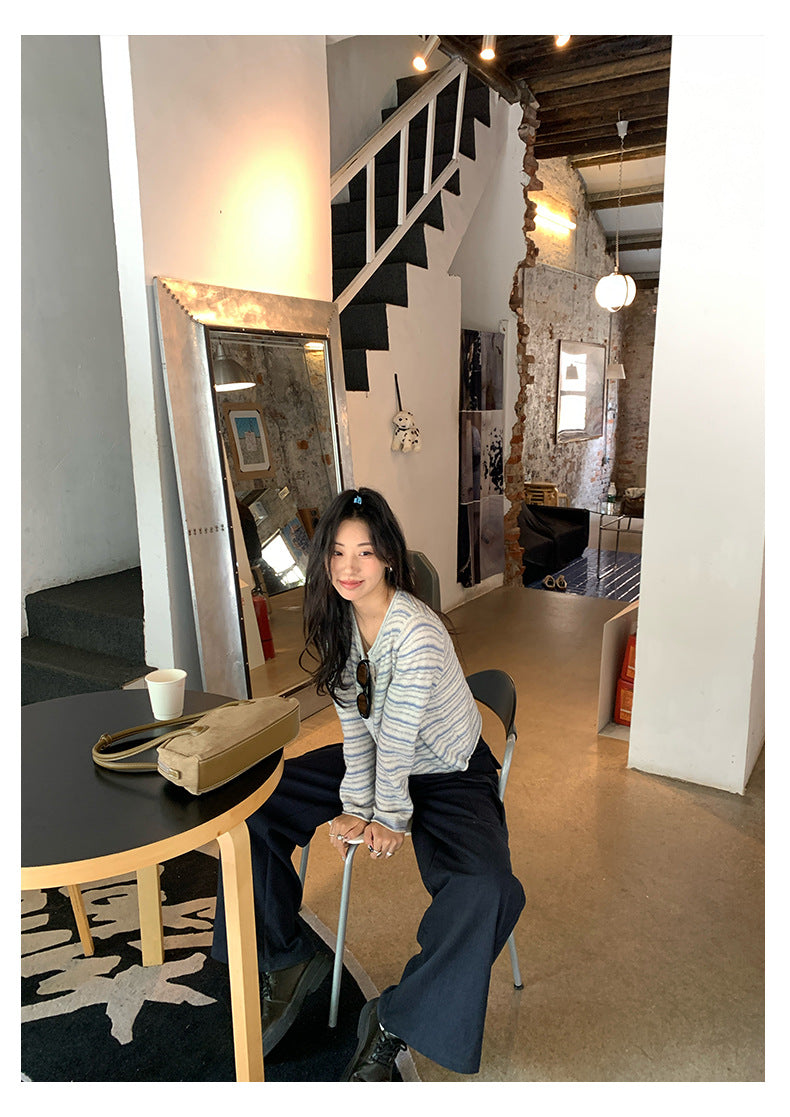 【H5392】實拍美式復古深藍直筒工裝褲250902