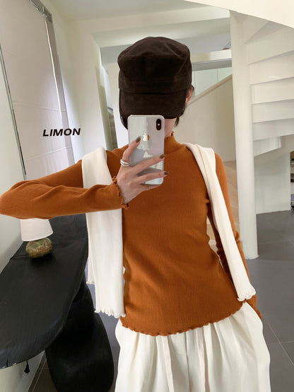 【LDF006】檸檬家親膚絨木耳邊半高領長袖針織衫251117