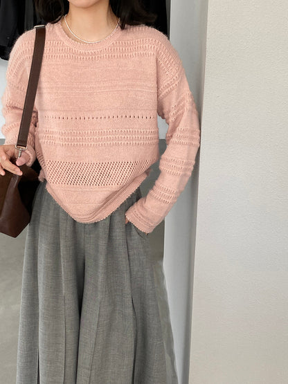 【cim1293】實拍氣質鏤空提花寬鬆慵懶針織衫(15羊毛)251030