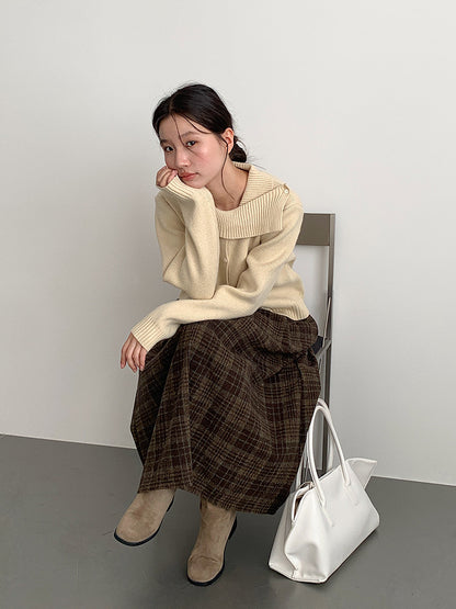 【LD11008】實拍復古毛呢格子高腰a字裙(左右有口袋）251110