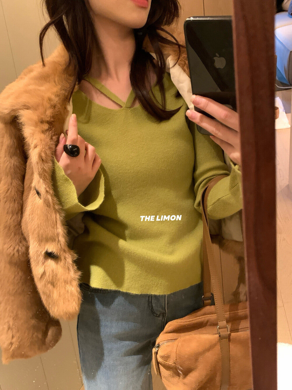 【L8368】實拍檸檬簡約羊毛羊絨喇叭袖長袖針織衫251117