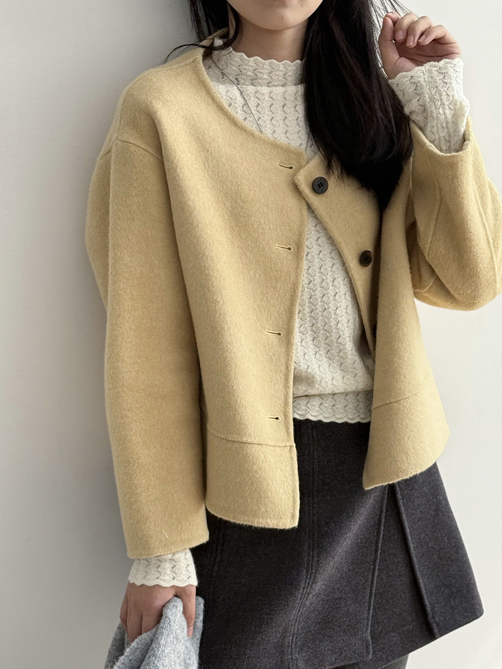 【Y8522】實拍高單氣質簡約綿羊毛呢外套（棉羊毛52%)251106