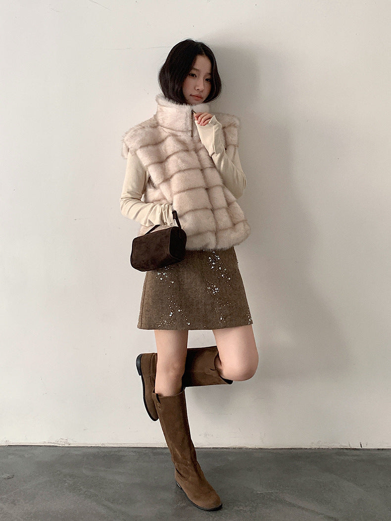 【LD11045】實拍S~XL法式重工時髦毛呢亮片短裙251202