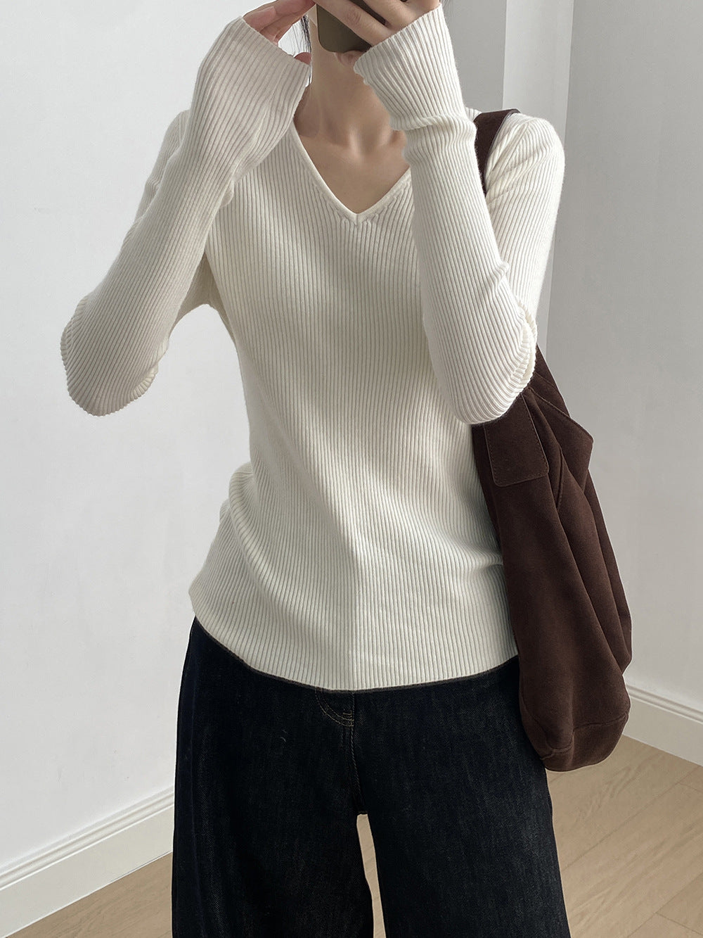 【YP313】實拍冬季氣質簡約v領針織衫251113