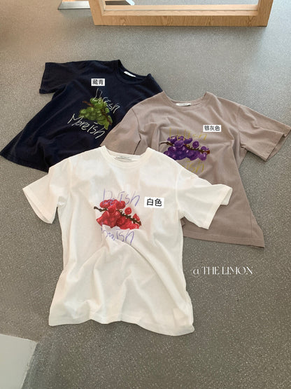 【L10228】可愛學院風🍓韓版水果印花寬鬆休閒圓領短袖T恤260511