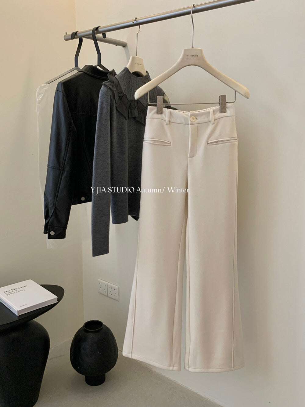 【LY9588】實拍Y.JIA 簡約毛呢加絨加厚微喇休閒褲251208