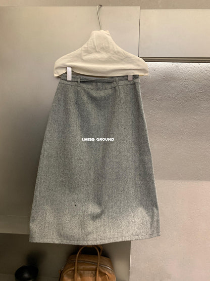 【L60881】實拍秋冬高單質感羊毛呢顯瘦直筒裙+腰帶250923