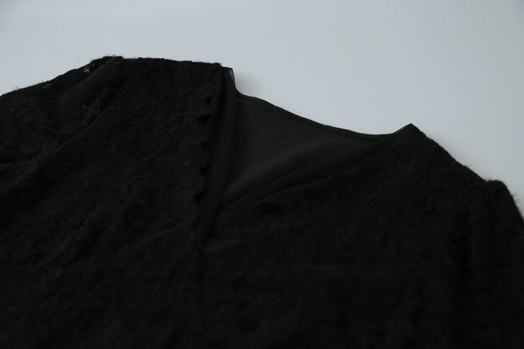 【LD3295】實拍法式喇叭袖加絨蕾絲衫251103