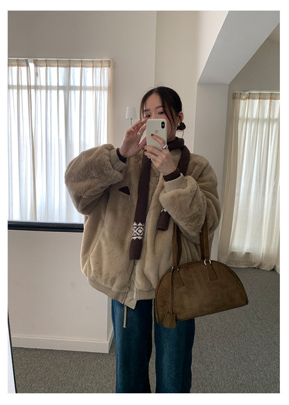 【H5526】實拍兩面穿|絨毛加厚棉服風衣外套251125