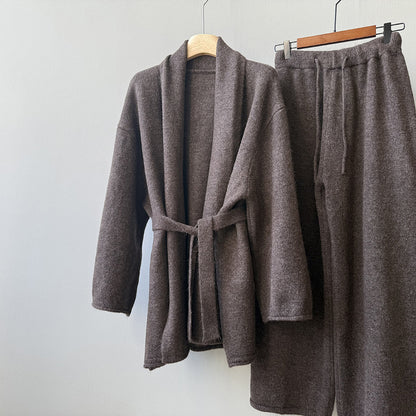 【YP1018】 實拍秋冬高級感慵懶針織開衫＋繫帶＋高腰針織闊腿褲 套裝251023