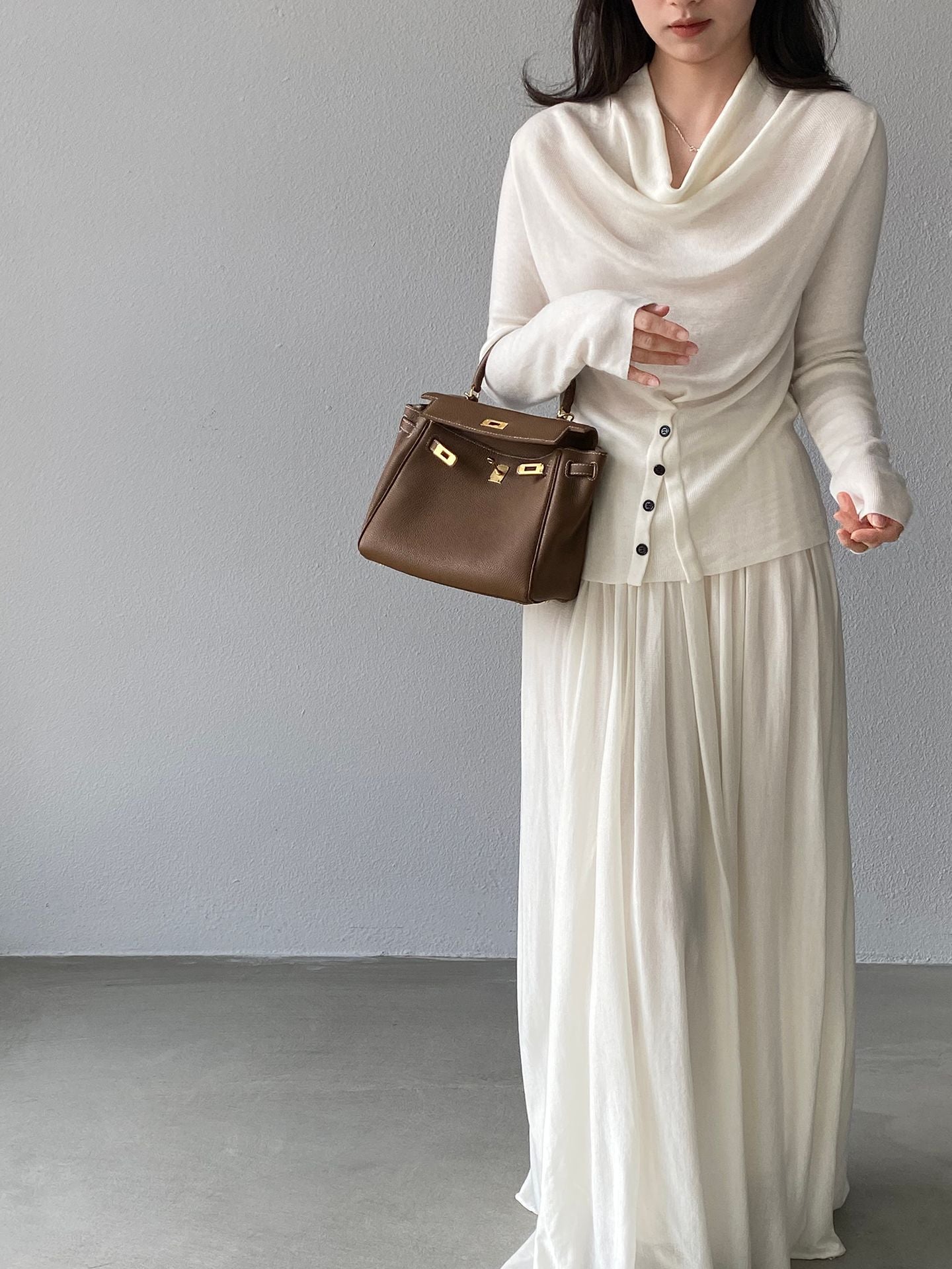 【cimzM946】氣質慵懶超顯白✨設計感垂墜領一字肩露肩顯瘦針織上衣260319