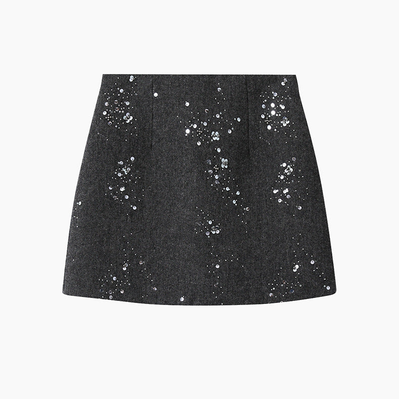 【LD11045】實拍S~XL法式重工時髦毛呢亮片短裙251202