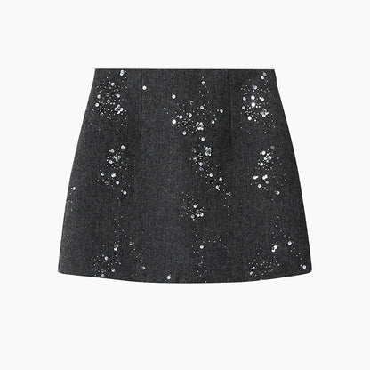 【LD11045】實拍S~XL法式重工時髦毛呢亮片短裙251202