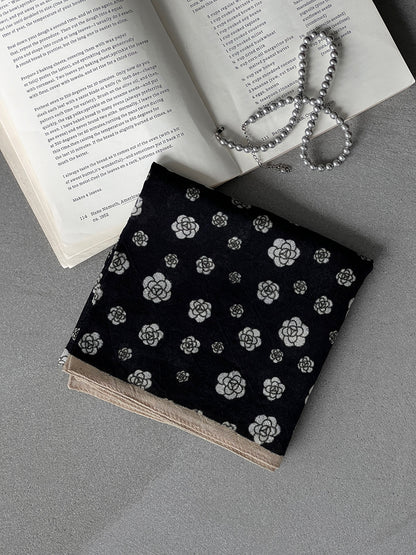 【cim865】實拍黑標100綿羊毛復古山茶花小方巾法式頭巾圍巾 251030