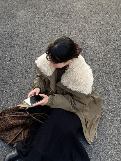 【cimz1727】實拍行走的火爐重工牛角扣大翻領工裝羽絨外套大衣(白鴨絨50)251120