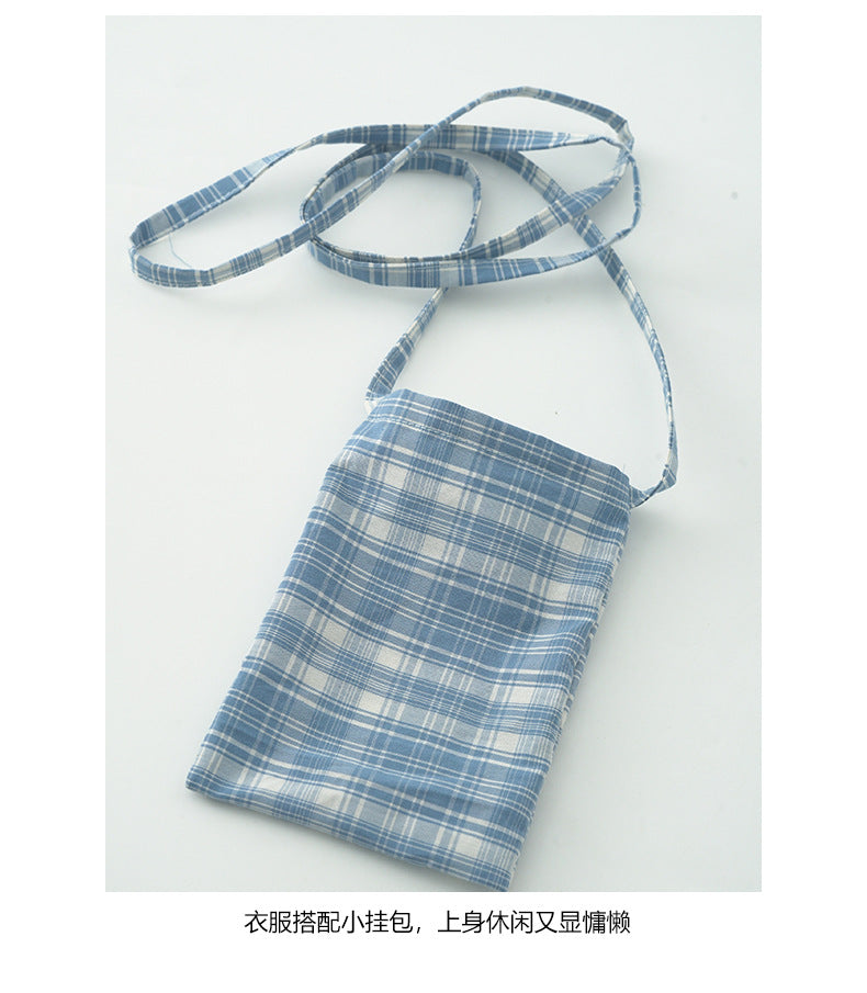 【H5290】實拍夏天韓國復古藍格個性花苞長洋裝＋小包250603
