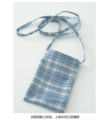 【H5290】實拍夏天韓國復古藍格個性花苞長洋裝＋小包250603
