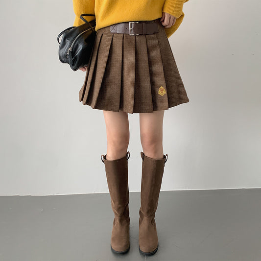 【LD3299】實拍S~XL秋冬露思同款～刺繡毛呢百褶裙251103