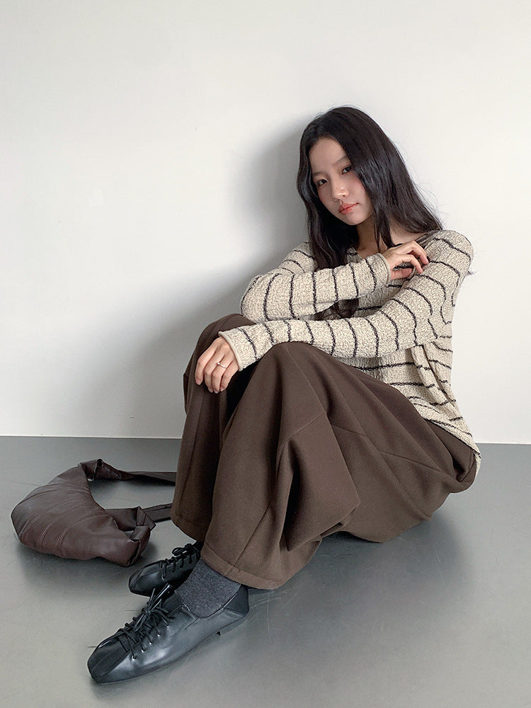 【LD11022】實拍肌理感寬鬆條紋針織衫251110