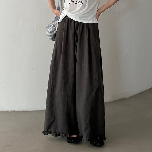 【LD11382】復古時髦精必收✨木耳邊立體分割高腰直筒休閒寬褲260707