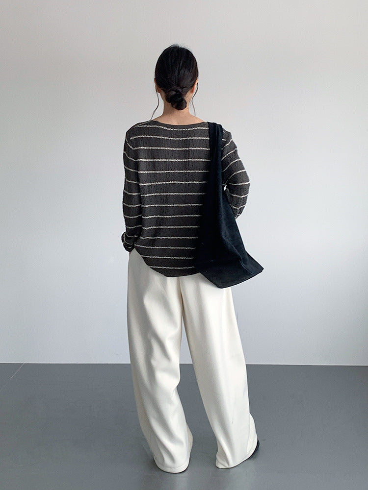 【LD11022】實拍肌理感寬鬆條紋針織衫251110