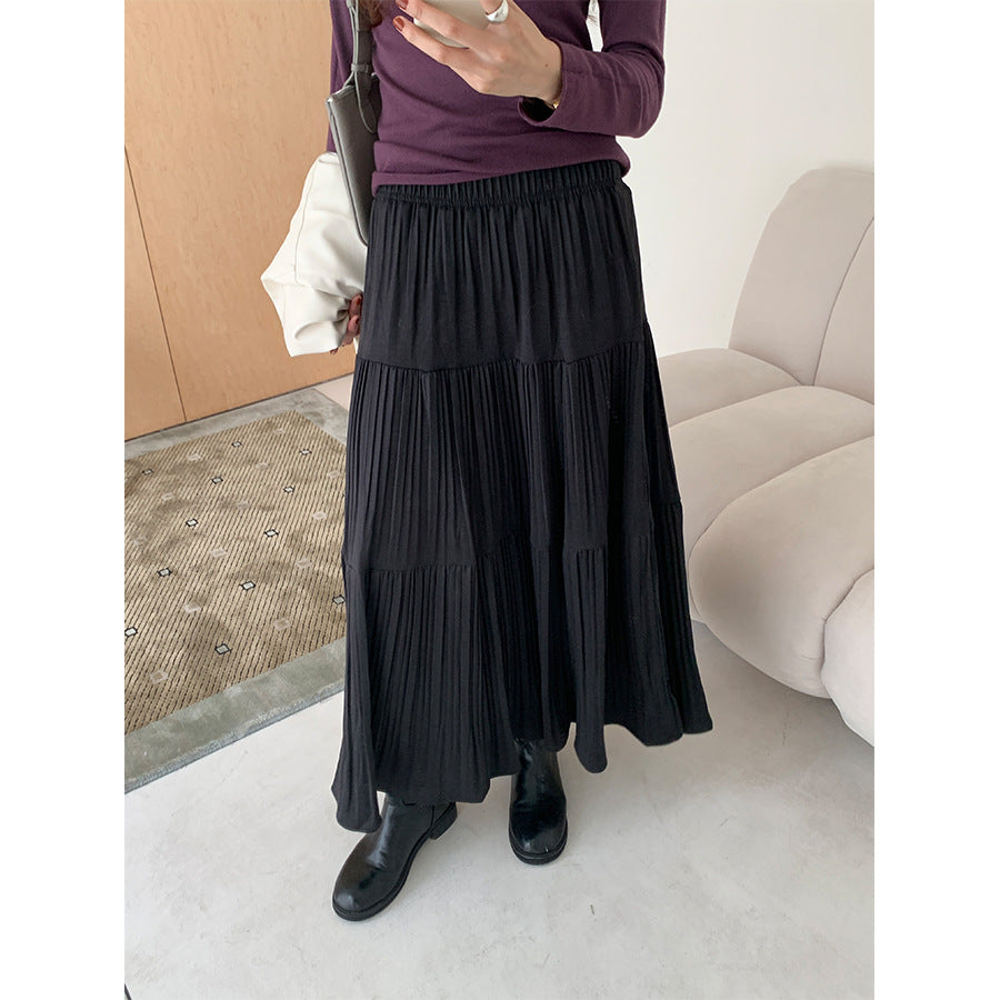 【H5476】實拍秋冬質感簡約細摺鬆緊腰a字傘裙251109