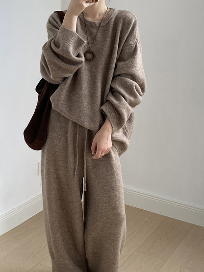 【YP1015】 實拍寬鬆針織毛衣＋休閒針織長褲 套裝251023