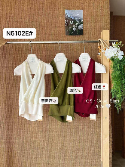 【LN5102E】Y2K時髦辣妹🔥性感蕾絲花邊交叉繞頸無袖上衣260518