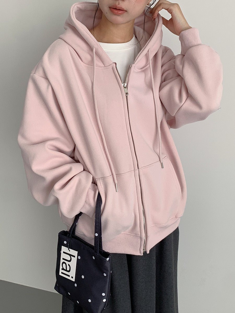 【LD11030】實拍冬季慵懶加絨加厚連帽衞衣外套251124