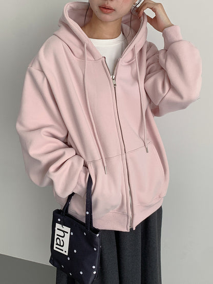 【LD11030】實拍冬季慵懶加絨加厚連帽衞衣外套251124