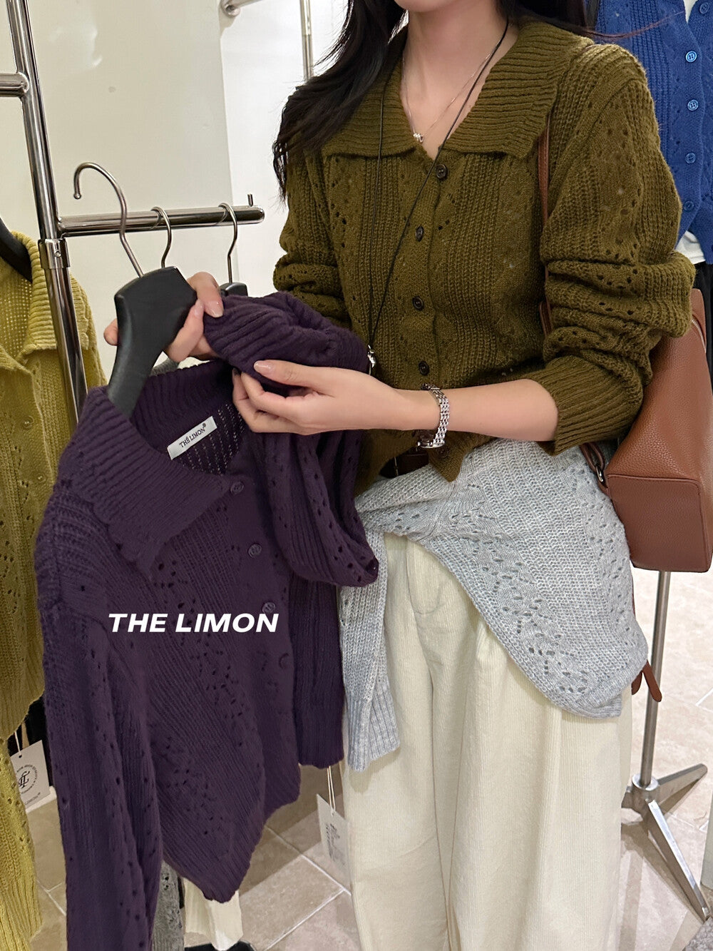 【LSC1072】檸檬簍空polo領針織開衫251117