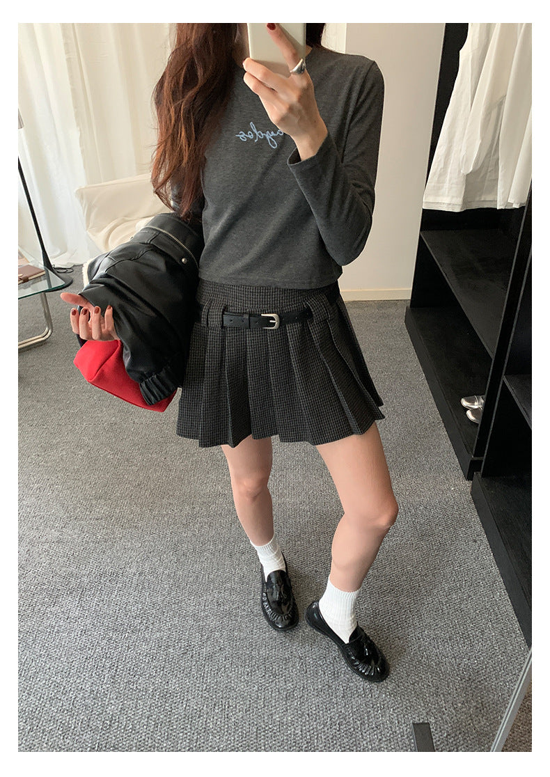 【H5492】實拍S~XL復古學院風磨毛百褶a字裙（內有安全褲）251109