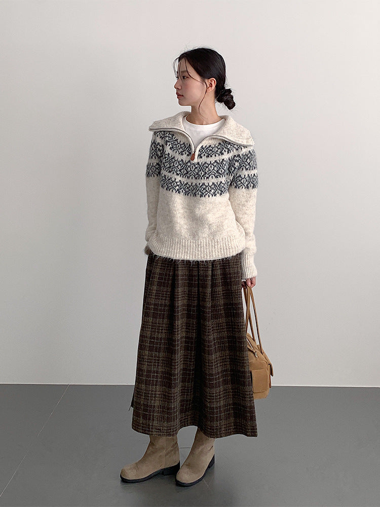 【LD11008】實拍復古毛呢格子高腰a字裙(左右有口袋）251110