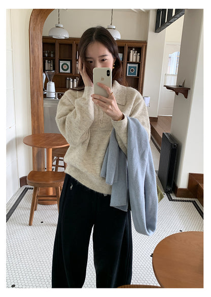 【H5513】實拍老錢風POLO領長袖針織毛衣251118