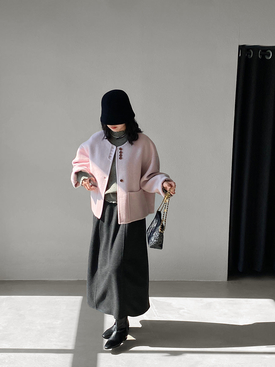 【cimz8538】實拍超美香芋色廓形厚款雙面羊毛外套大衣（羊毛100)251120