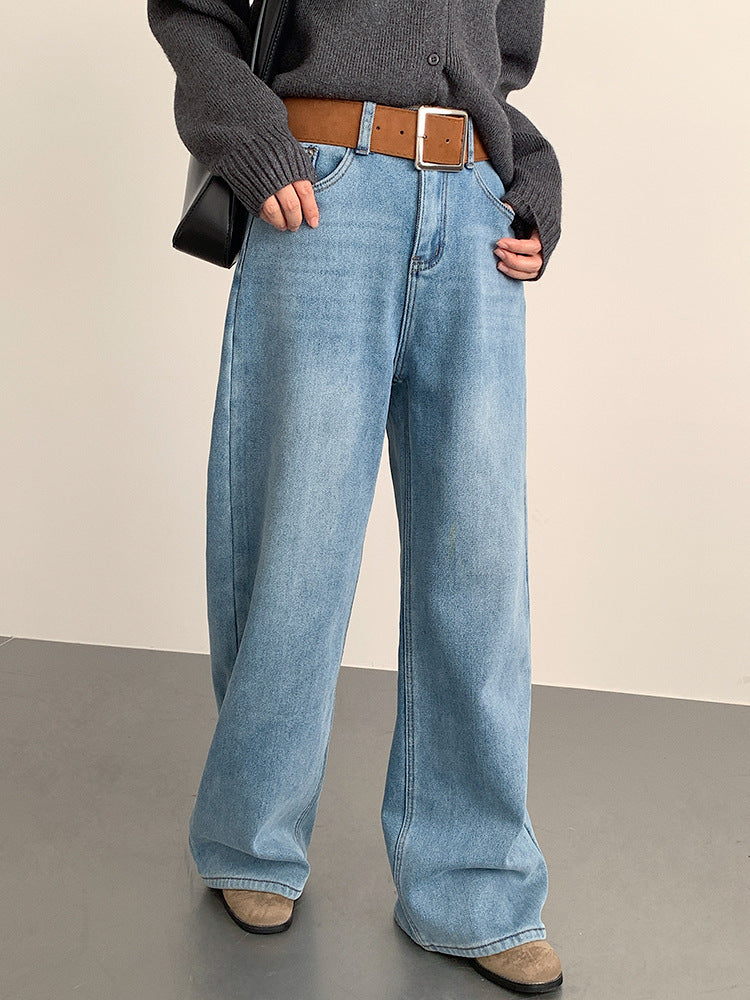 【LD11010】實拍S~XL復古加絨加厚高腰直筒牛仔褲251110