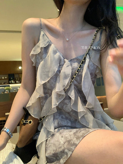 【L10356】實拍檸檬夏日法式度假風🏖️設計感百搭氣質荷葉邊休閒細肩帶洋裝260408