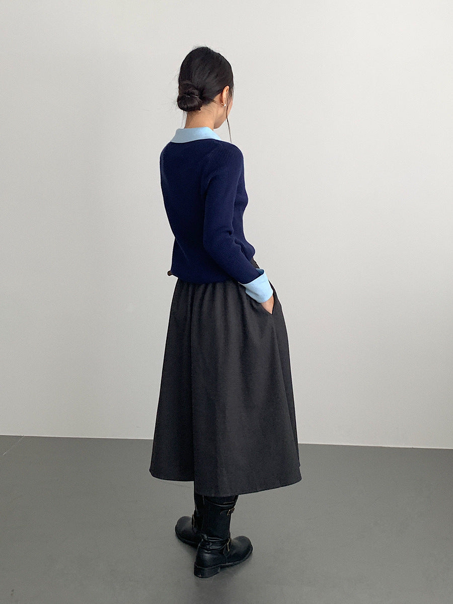 【LD11026】實拍絕美法式針織坑條假2件針織衫251124