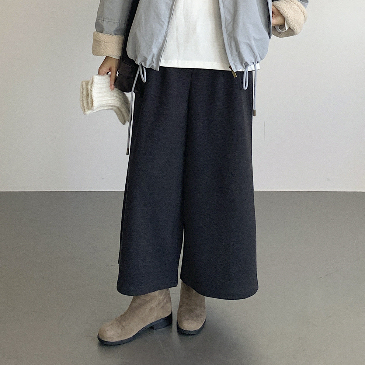 【LD11035】實拍S~L韓版寬鬆高腰毛呢加絨加厚九分褲251124