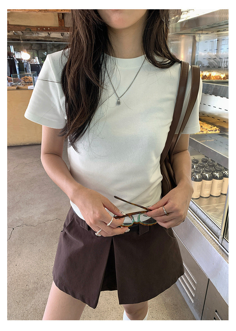 【H5388】實拍基礎7色磨毛圓領短袖T恤250902