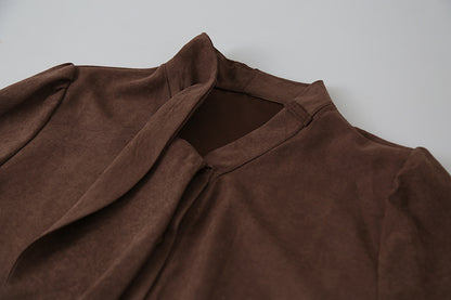 【LD3194】實拍秋冬個性立領飄帶襯衫251110