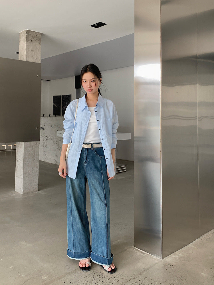 【LD003】實拍中性棉100氣質寬鬆條紋襯衫251103