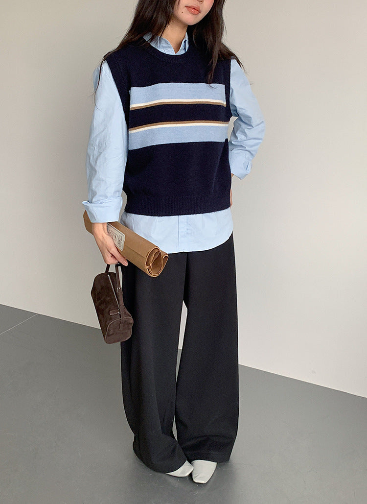 【LD11014】實拍學院感條紋圓領針織毛衣251110